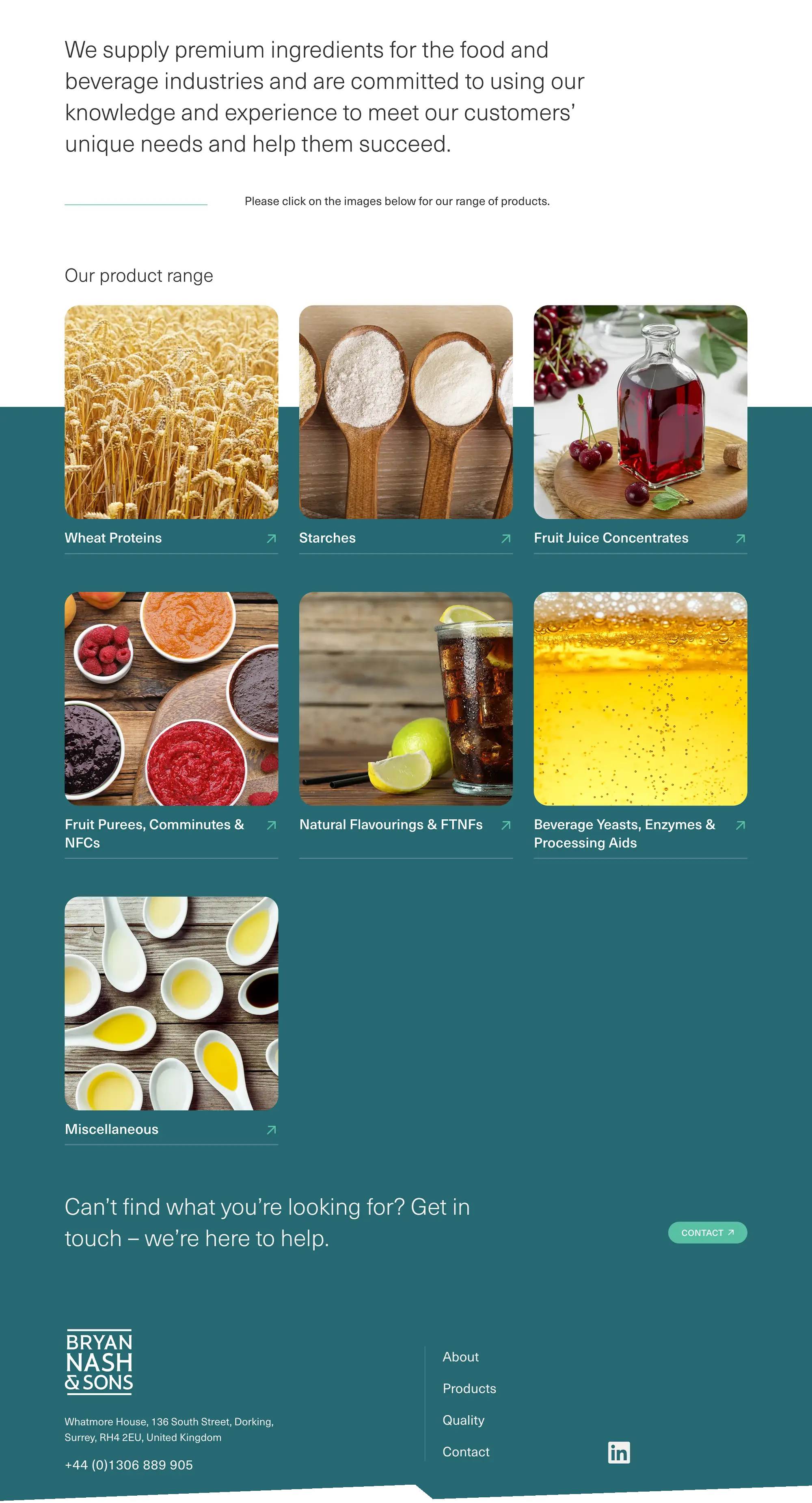 Bryan Nash & Sons - website products page