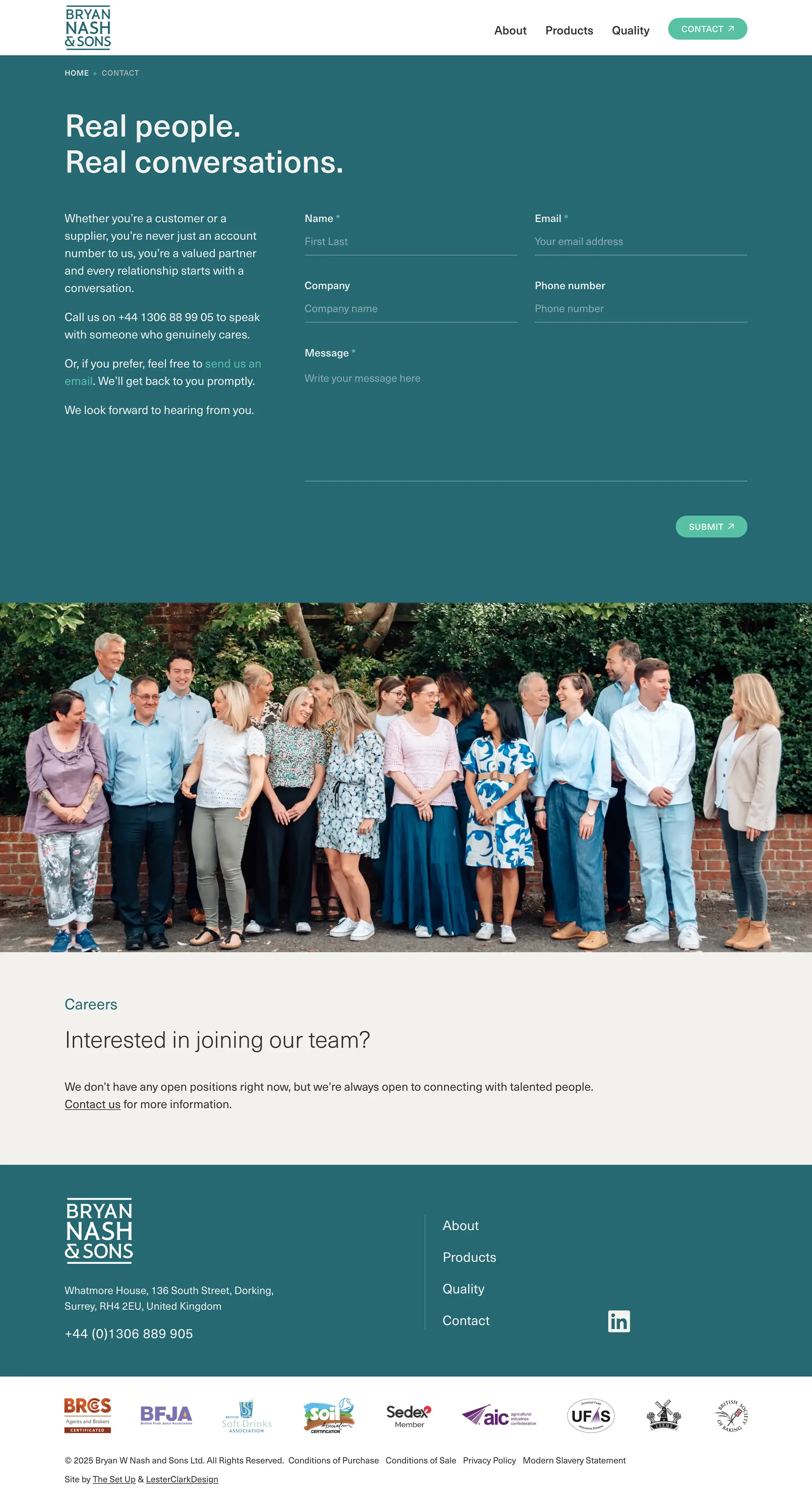 Bryan Nash & Sons - website contact page