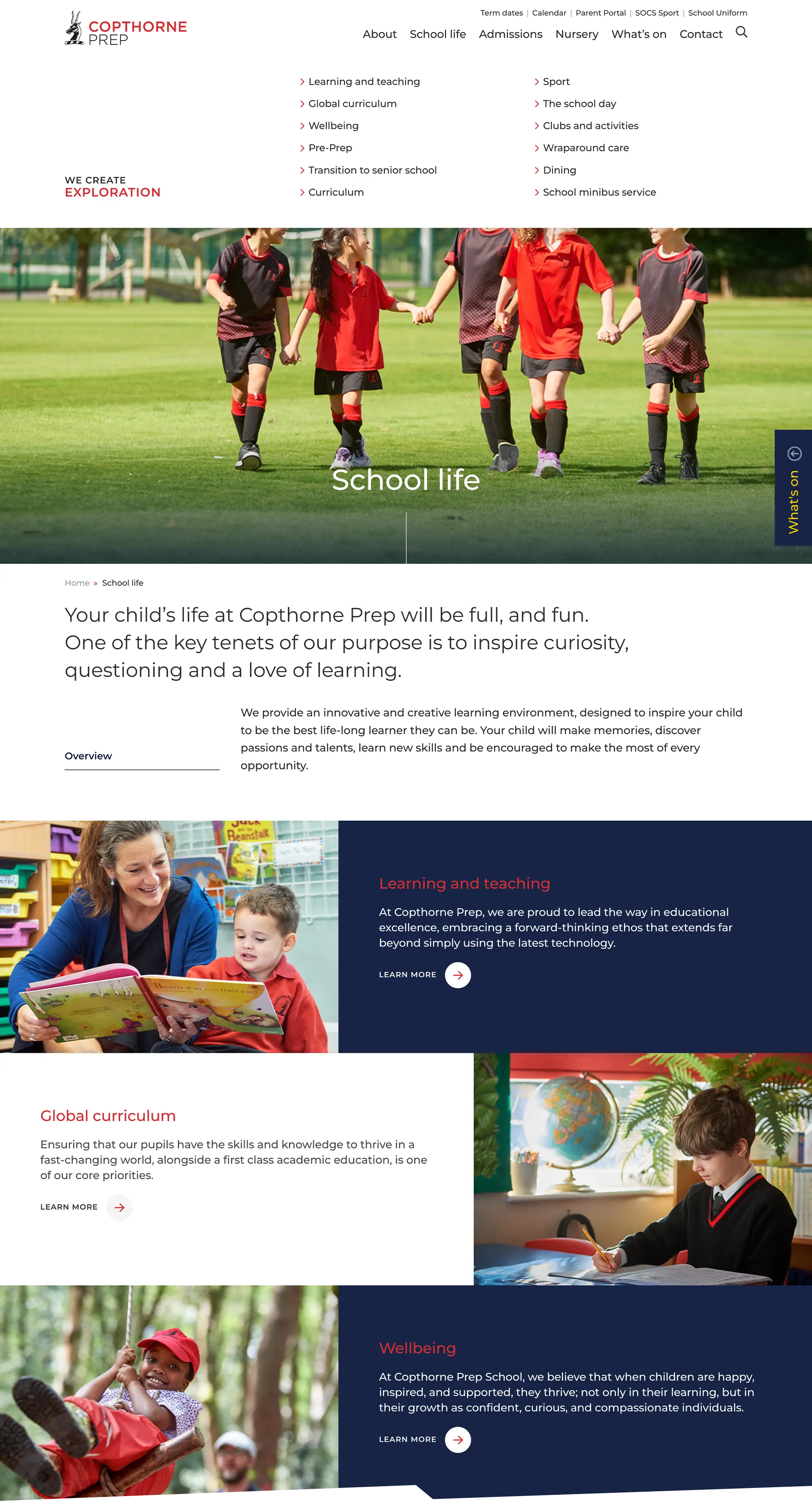 Copthorne Prep School website - School Life page